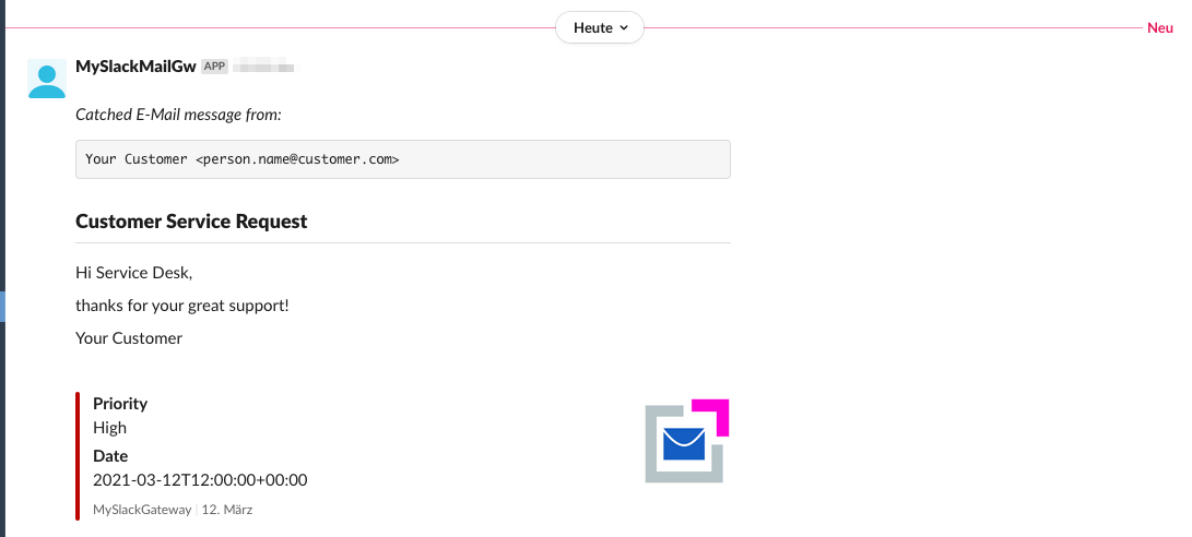 Screen new incoming slack message